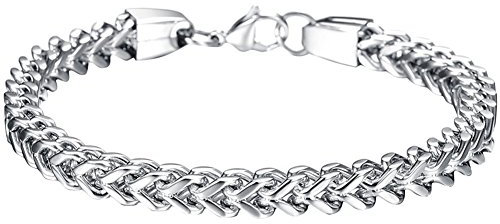 JewelryWe Schmuck Edelstahl Herren Weizen Kette Armband Panzerkette Panzerarmband, Silber 6,2mm Breite 22cm mit Geschenktasche