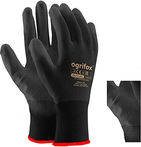 12 Pairs of Ogrifox Nylon Gloves Size 9 Construction Gloves Work Gloves