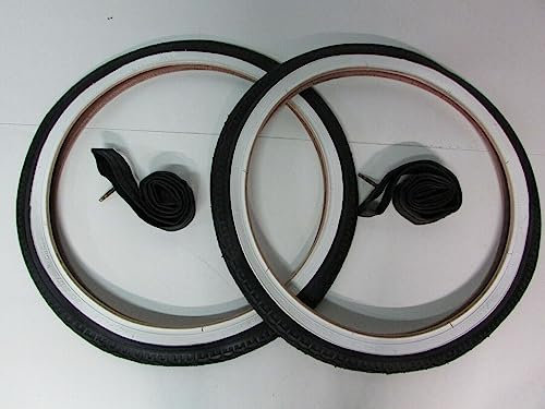 Graziella 2er-Pack Fahrrad-Reifen + 2 Fahrradschläuche 20 Zoll x 1,75, weiß/schwarz