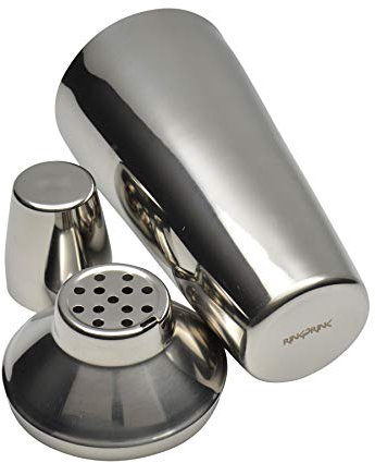 Rink Drink 3pc Manhattan Cocktail Shaker Set - 500ml Cocktail Making Shaker with Built in Strainer, Stainless Steel Muddler for Home, Bar, Party, Celebrations