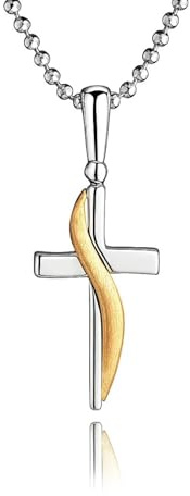 fish Collana Con Croce In Argento Sterling Con Ciondolo Placcato Oro Per Bambini E Ragazzi