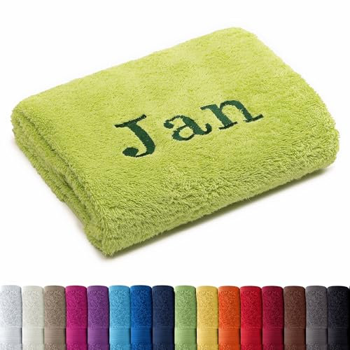 AR Line Besticken Sie Handtuch mit Namen oder mit Wunschtext Bestickt, Badetuch (100x150cm) in Apfelgrün