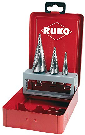 RUKO Stufenbohrer-Satz, HSSE-Co 5, spiralgenutet, FLOWSTEP Technologie für nahtlose Übergänge, kontrolliert Bohren, Metallbearbeitung, 3-teilig