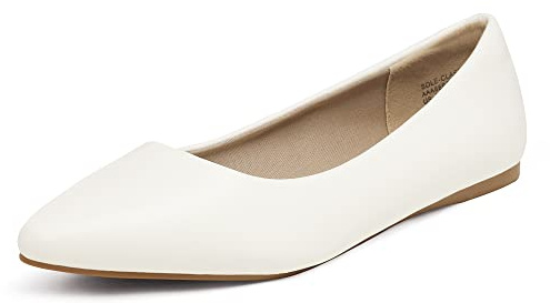 DREAM PAIRS Women's Casual Pointed Toe Ballet Pumps Slip On Ballerina Flats Shoes,Size 7,White/pu,Sole-Classic
