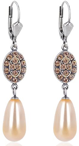 Jugendstil Perlenohrringe mit Markenkristallen Silber Pfirsich NOBEL SCHMUCK