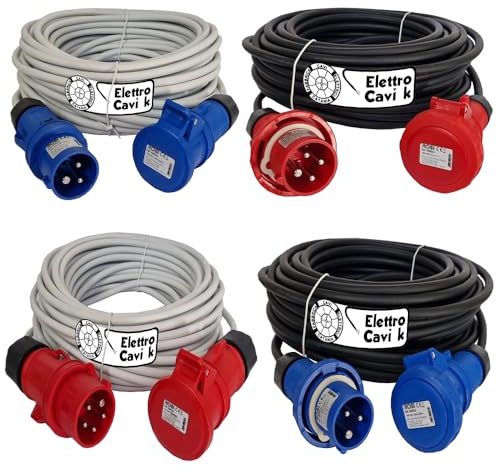 Elettrocavi K - H07RN-F 4G2,5 mm² Prolunga Elettrica Industriale 5 Metri 16A Trifase CEE 380V 3P+T IP67 4 POLI 9 kW Super Flessibile Impermeabile Professionale Made in Italy