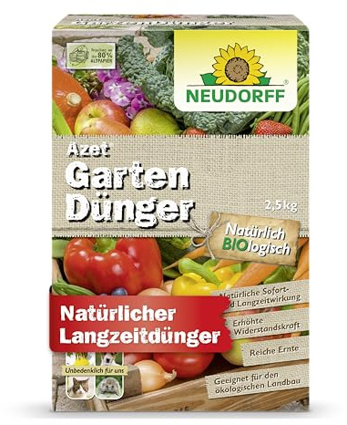 Neudorff Azet Gartendünger – Bio Universaldünger fördert die Blühkraft und reiche Ernte aller Gartenpflanzen mit natürlicher Sofort- & Langzeitwirkung, 2,5 kg