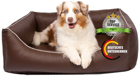 CopcoPet - Cuccia per cani Rocco, letto per cani idrorepellente 2 in 1, letto completo in finta pelle, materasso per cani in fiocchi di schiuma espansa o schiuma di viscosa ortopedica
