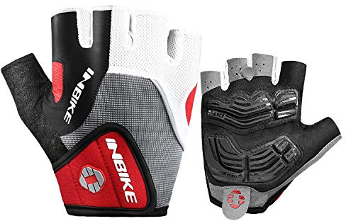 INBIKE Gants Cyclisme Demi-Doigts pour Velo VTT Gant 5mm Gel Rembourrés Anti-Choc Respirant Eté(Rouge,XXL,Demi-Doigt)