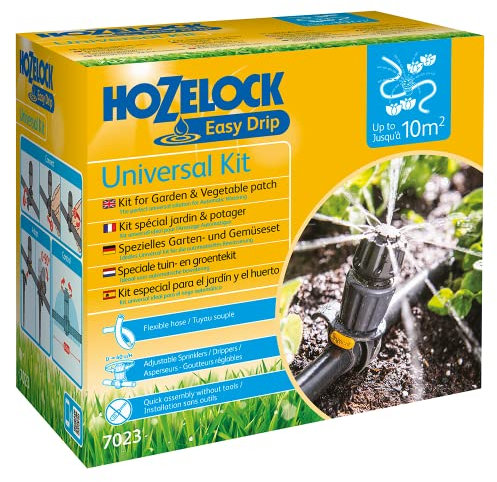 HOZELOCK - Universal Irrigation Kit : Ideal for Watering Borders, Flowerbeds and Vegetable Gardens, Easydrip Universal Drippers/sprinklers, Supplied with 15m of Ø 13mm Hose [7023 0000]