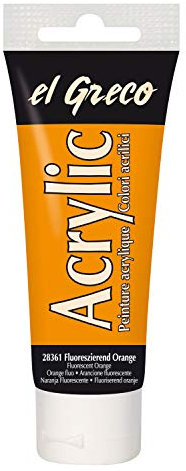 KREUL 28361 - El Greco Acrylic, 75 ml Tube in fluoreszierend orange, hochpigmentierte, glänzende Acrylfarbe in Studienqualität, buttrig vermalbar, für pastose Malerei, Keine