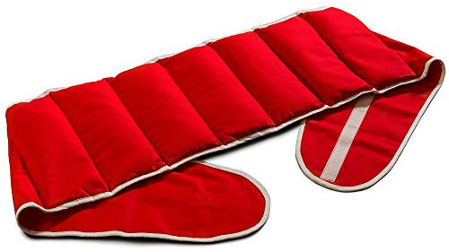 Cuscino termico con cintura, semi di ribes (Lunghezza totale: 135cm, rosso, Cotone Bio) Cuscino riscaldabile per la schiena, lombare, stomaco e molto altro