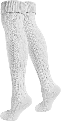 normani 2 x Traditionelle Bayrische Trachtensocken Lange Trachten Socken Strümpfe 80cm Farbe Weiß Größe 39/42