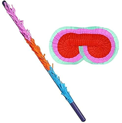 Multicolor Pinata Stick & Blindfold (2-Piece Set) - Pinata Accessories for Ultimate Party Fun