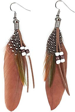 Native Feather hängande örhängen för kvinnor lång påfågel boho krok örhänge