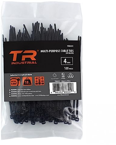 TR Industrial Multi-Purpose UV Resistant Black Cable Ties, 4 inches, 100 Pack