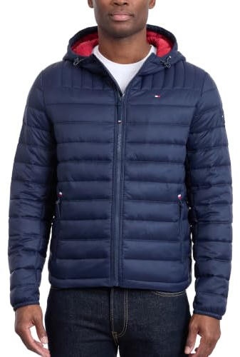 Tommy Hilfiger Men's Classic Hooded Puffer Jacket (Standard and Big & Tall), Midnight, Large