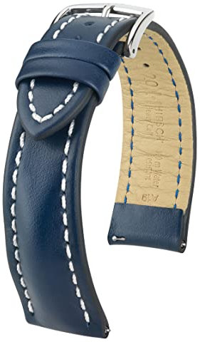HIRSCH Herren Uhrenarmband Kalbsleder Modell Heavy Calf Größe Uhr 20 mm/Schließe 18 mm, Farbe Blau