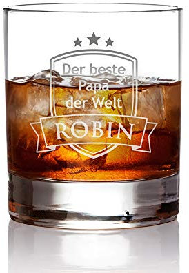 AMAVEL Whiskyglas, Tumbler mit Gravur, Der Beste Papa der Welt, Wappen, Personalisiert mit Namen