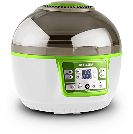 Klarstein VitAir Turbo - Friggitrice ad Aria, 1400 Watt, Camera Cottura 9 L, Grill, Tostatura, Riscaldatore Alogeno a Infrarossi, Programmi Automatici, LCD, Strato Antiaderente, Verde/Bianco