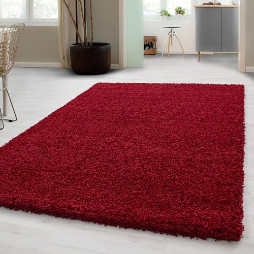 Carpetsale24 Shaggy Hochflor Teppich, 80x150 cm, Rot, weich, flauschig, modern, einfarbig, Ideal für Flur oder Kinderzimmer, für Wohnzimmer Schlafzimmer Flur