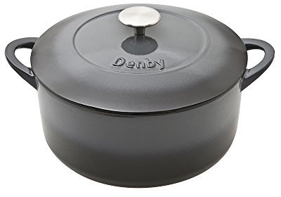 Denby - Halo Black Cast Iron Casserole Dish - Dutch Oven, Oven Safe Pot, Enamelled - 26cm, 5.4L Capacity - Round
