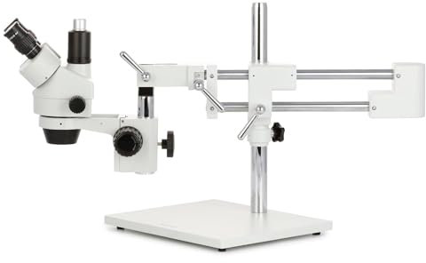 AmScope SM-4TZ Trinokulares Stereo-Zoom-Mikroskop mit Doppelarm-Ausleger, 3.5X-90X, Weiß