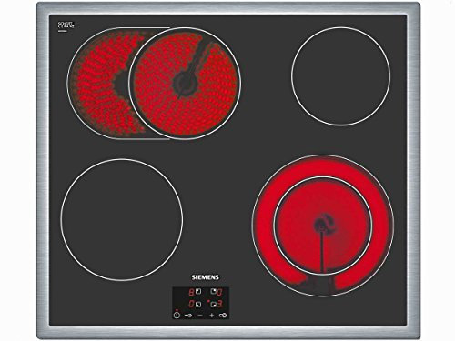 Siemens ET645HN17 Kochfeld Elektro/Edelstahl / 58,3 cm/Dank touchControl-Bedienung werden die Kochzonen durch leichtes Antippen mit dem Finger aktiviert und gesteuert/schwarz