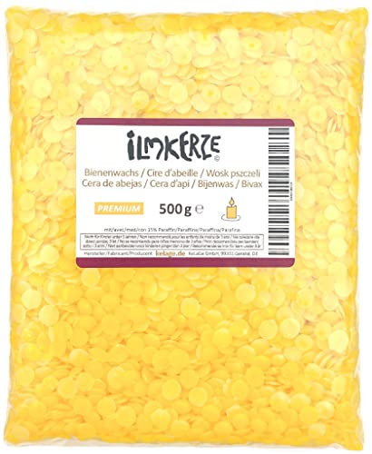 Ilmkerze® Bienenwachs Pastillen gelb 500 g | Premium | ideal für Kerzen Teelichter Formkerzen Ziehkerzen Kerzengießen Bienenwachskerzen