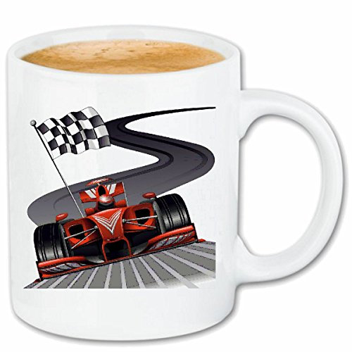 Reifen-Markt Kaffeetasse FORMEL 1 RENNWAGEN FLAGGE HOT ROD US CAR MUCLE CAR V8 ROUTE 66 USA AMERIKA Keramik 330 ml in Weiß