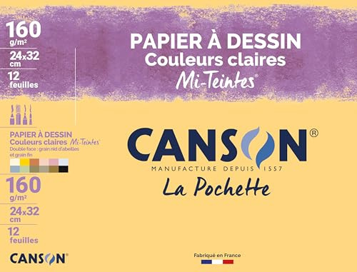 Canson 2789-ass (12 hojas de papel de dibujo, 160 g, 24 x 32 cm Colores Surtidos