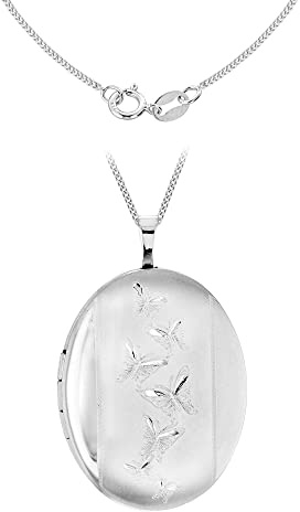 Tuscany Silver Sterling silver etsad fjäril detalj oval medaljong på pansarkedja 46 cm (18 tum)