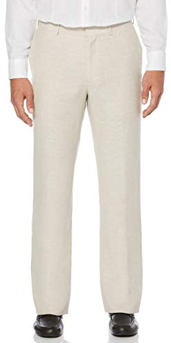 Cubavera Men's Flat Front Linen Blend Dress Pant, Regular Fit, Lightweight Summer Pants for Men, Khaki, 38W x 32L