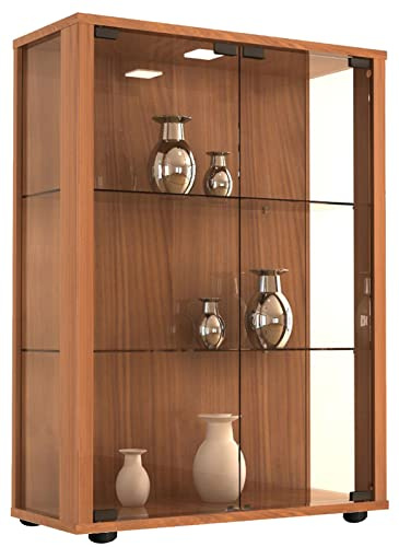 VCM vitrine en Verre Colonne Bois Verre vitrine de Collection vitrine en Verre vitrine Stand vitrine Sintalo Cœur de Noyer