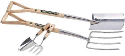 Draper Expert 89902 Set aus Grabegabel und Spaten aus Edelstahl mit FSC-zertifizierten Eschenholzgriffen und gratis Umtopfkelle und Unkrautjäter