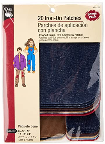 Dritz 55801-66 Patches, Iron-On, Denim, Twill & Corduroy, Colors May Vary & Sizes (20-Count)
