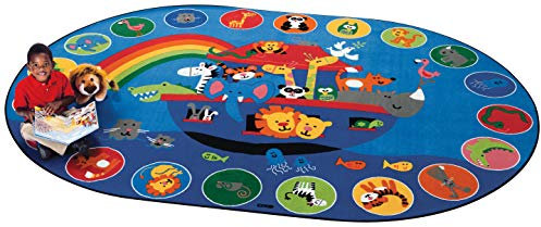 Carpets for Kids KID$Value Plus 80006 Noah's Voyage Circletime Classroom Rug 6ft x 9ft Oval Blue