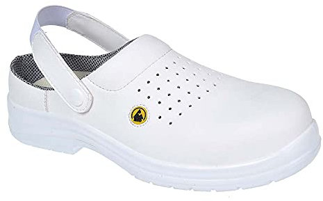 Portwest Portwest Compositelite ESD Perforated Safety Clog SB AE, Size: 39, Colour: White, FC03WHR39