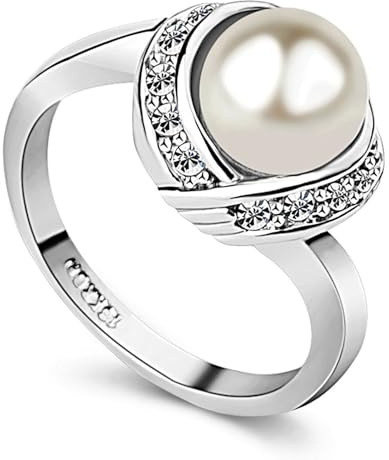 ACEFEEL Fashion Cocktail Pearl Rings for Women Costume Jewelry Statement Ring R103 Size 8