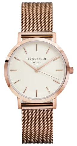 Rosefield Damenuhr The Tribeca Roségold 33 mm Rundes Gehäuse mit Weißem Zifferblatt und Roségoldenem Band - TWR-T50