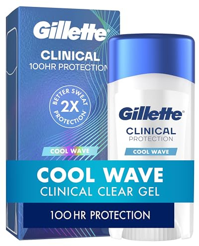 Gillette Clinical Antiperspirant and Deodorant for Men, 72hr Clinical Strength Sweat & Odor Protection, Long Lasting Freshness, Anti-White Mark Technology, Clear Gel, Cool Wave Scent, 2.6 oz