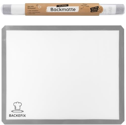 Backefix Silikonbackmatte 40x30 cm wiederverwendbar Silikon Backmatte Schadstoff frei - einfach, umweltbewusst und gesund backen mit Dauerbackmatte, spülmaschinenfest, zuschneidbar