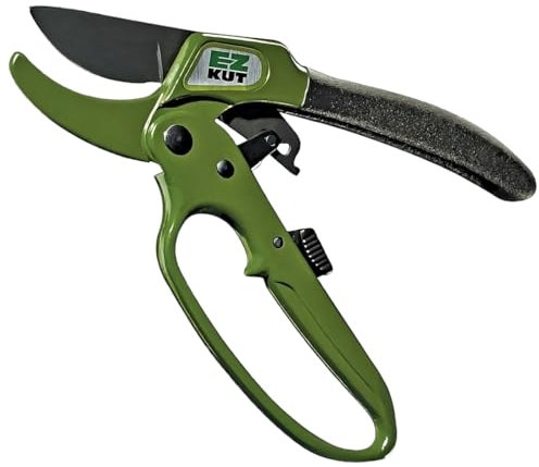 EZ KUT Tijeras de Podar Profesionales con Trinquete y Yunque para Jardinería. Podadora de Mano para Cortar Ramas Gruesas de hasta 3cm de Diámetro. Herramienta Duradera Cuchilla Acero SK5 Antiadherente