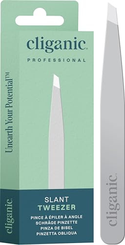 Cliganic Professional Eyebrow Tweezers Slant Tip - Precision for Men & Women, Stainless Steel Best for Plucking Chin Facial Hair