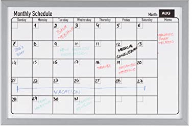 Bi-Office Lavagna Planner Agenda Mensile, Superficie Magnetica, Cornice In Legno MDF Argentata, 60 x 40 cm