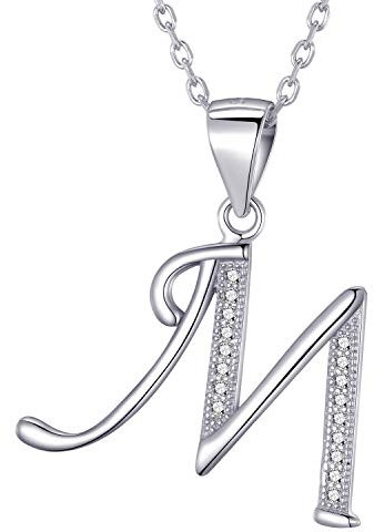 Morella Damen Halskette Silber mit Buchstabe M Anhänger 925 Silber rhodiniert mit Zirkoniasteinen weiß 45 cm