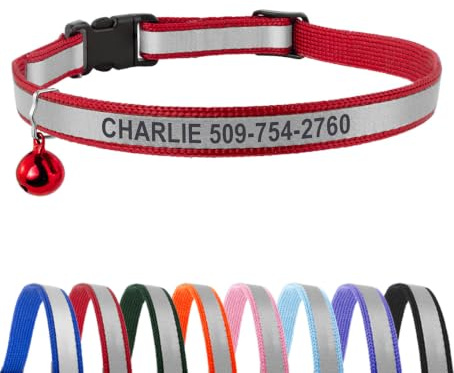 GoTags Personalized Reflective Cat Collars, Engraved Custom Cat Collar