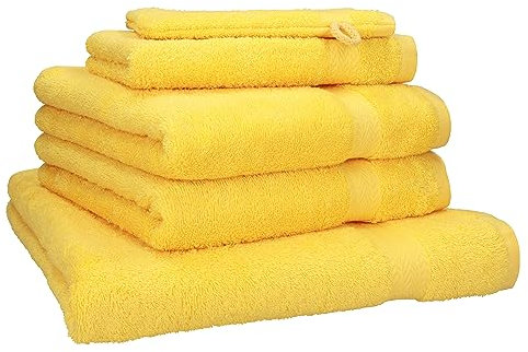 Betz 5-TLG. Handtuch-Set Premium 100% Baumwolle 1 Duschtuch 2 Handtücher 1 Gästetuch 1 Waschhandschuh gelb