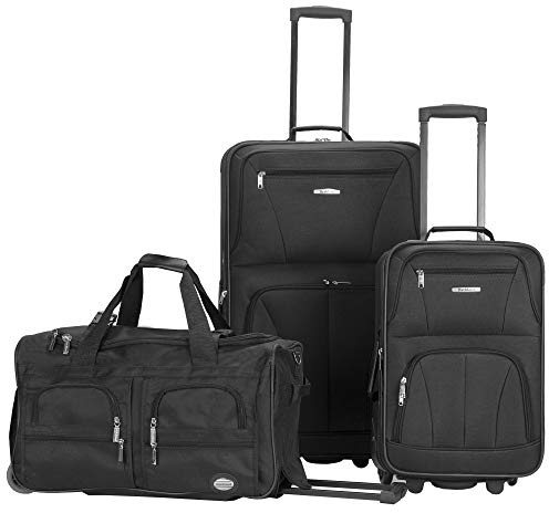 Rockland Vara Softside 3-Piece Upright Luggage Set,Expandable, Black, (20/22/28)