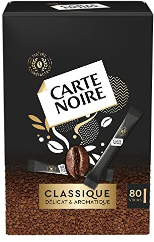 CARTE NOIRE - Café Soluble « Classique » - Café Instantané en Dosette Carte Noire - Délicat et Aromatique - 80 sticks - Fabriqué en France